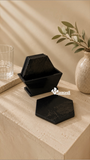 Set de 6 Portavasos Hexagonales de Mármol Negro con Base