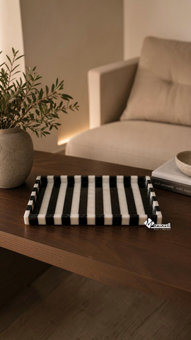 Charola Linea | Mármol Negro & Blanco Vego — 30 × 20 cm