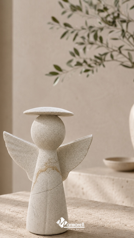 Ángel Artesanal “Luna” · Mármol Bellagio Natural · 10 cm
