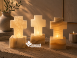 Lámpara Cruz en Ónix Natural | Escultura Lumínica Artesanal 11 cm