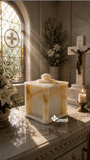Urna Funeraria de Ónix Blanco Natural con Columnas Artesanales | Colección Memorial Marmorell