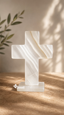 Cruz Eva de Ónix Blanco Natural · 10 cm