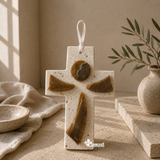 Cruz en Mármol y Ónix Natural para Colgar | Diseño Contemporáneo 19.5 cm