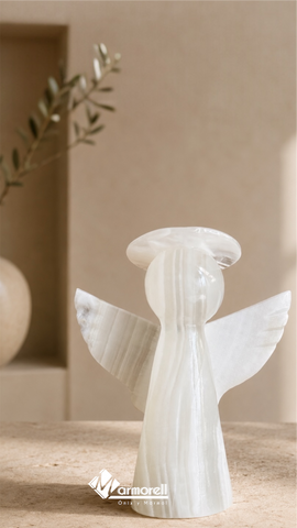 Ángel Luna, Escultura artesanal en ónix blanco natural