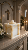 Urna Funeraria de Ónix Blanco Natural con Columnas Artesanales | Colección Memorial Marmorell