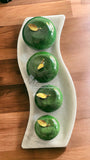 Juego De Manzanas Verdes De Onix Con Charola De Mármol