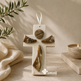 Cruz en Mármol y Ónix Natural para Colgar | Diseño Contemporáneo 19.5 cm