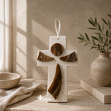 Cruz en Mármol y Ónix Natural para Colgar | Diseño Contemporáneo 19.5 cm