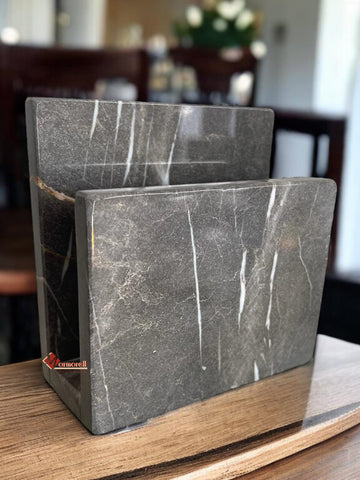 SERVILLETERO DE PIEDRA NATURAL MARMOL GRIS, DISEÑO CUADRADO